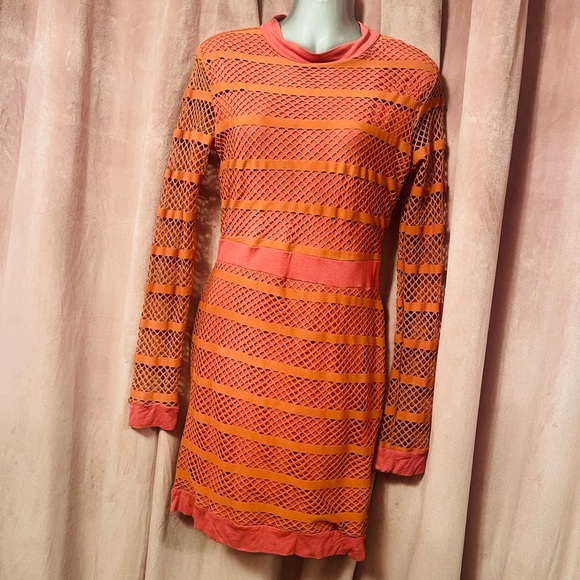 Coral Rust Fishnet Mini Dress - Picture 7 of 8
